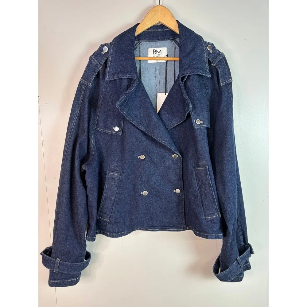 Rebecca Minkoff Denim Jacket XXL Dark Wash Blue Double Breasted Moto Women